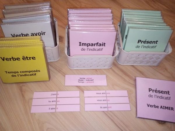 Conjugaison Montessori ; matériel autocorrectif