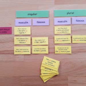 Les fonctions des pronoms personnels ; étiquettes de manipulation Montessori