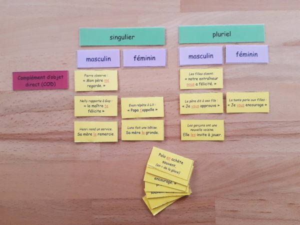 Les fonctions des pronoms personnels ; étiquettes de manipulation Montessori