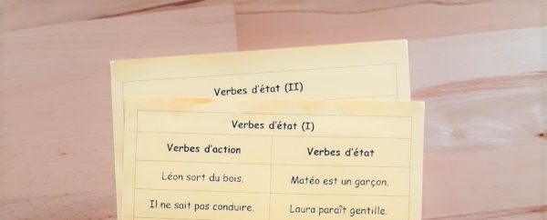 Verbes d'état ; étiquettes de manipulation Montessori