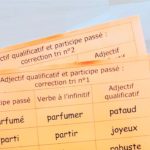 Participe passé ou adjectif, étiquettes Montessori, conjugaison Montessori