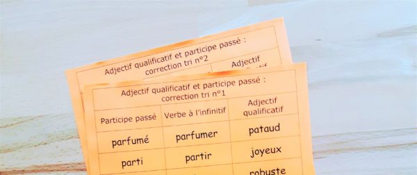 Participe passé ou adjectif, étiquettes Montessori, conjugaison Montessori