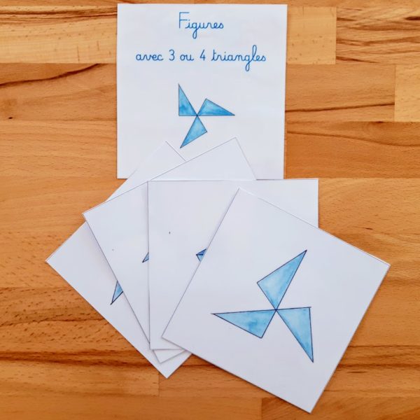 Modèles de figures à réaliser avec les 12 triangles bleus Montessori