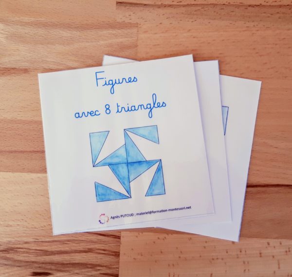 Modèles de figures à réaliser avec les 12 triangles bleus Montessori