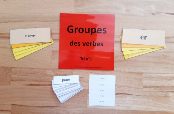 étiquettes groupes des verbes ; conjugaison Montessori