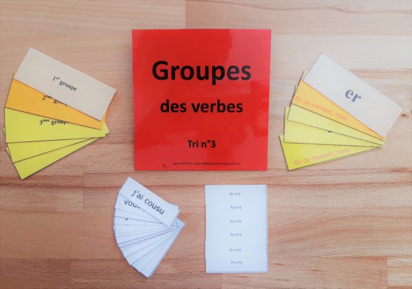 étiquettes groupes des verbes ; conjugaison Montessori