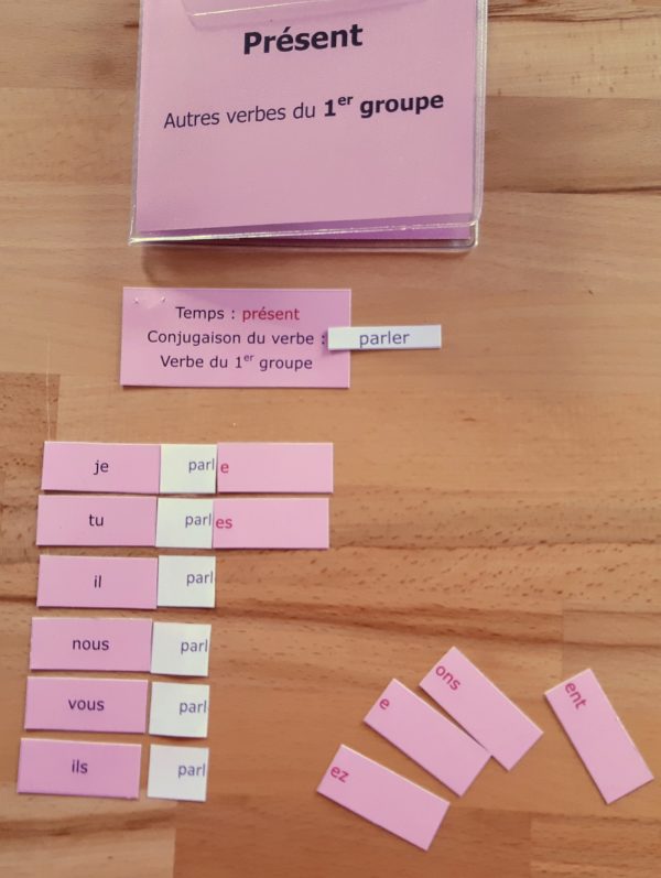 Conjugaison Montessori ; matériel autocorrectif