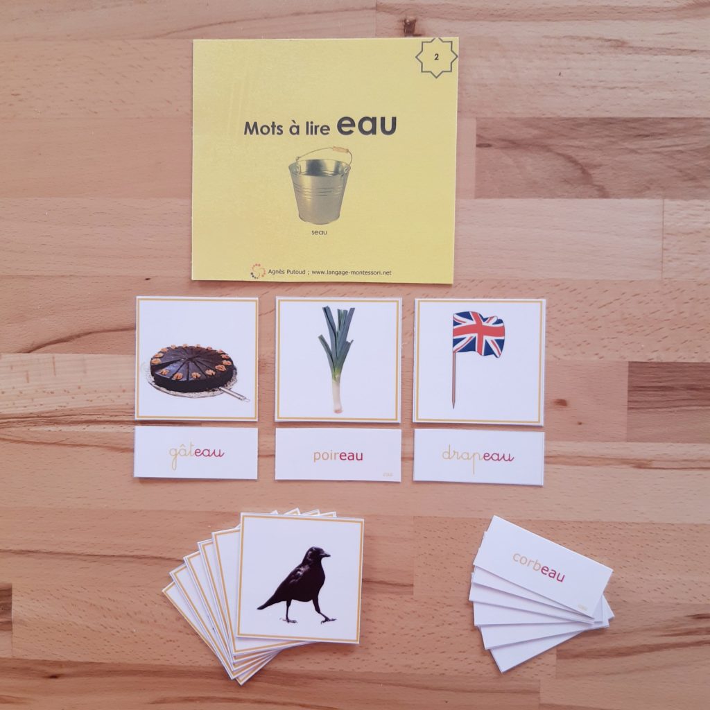 4ème série d'écriture-lecture ; dictées muettes Montessori ; lecture du mot Montessori ; apprendre à lire et à écrire en pédagogie Montessori ; série jaune Montessori ; mots à lire ; mots à écrire ; graphies complexes ; graphèmes complexes ;